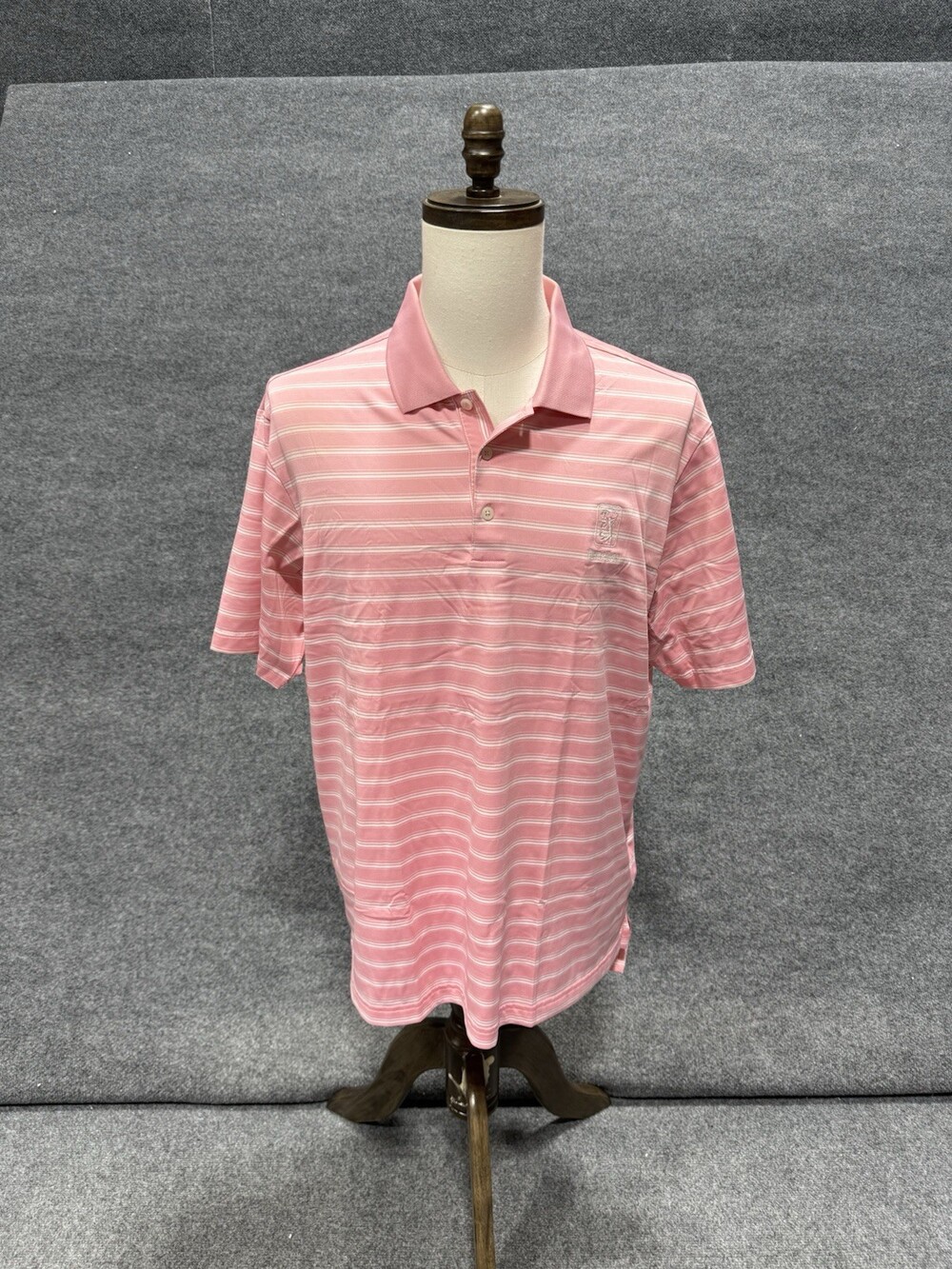Adidas ClimaLite Pink Striped Golf Polo Shirt Men’s XL Pebble Beach Logo